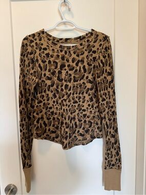We The Free Leopard Ribbed Long-Sleeve Top - Tan and Black